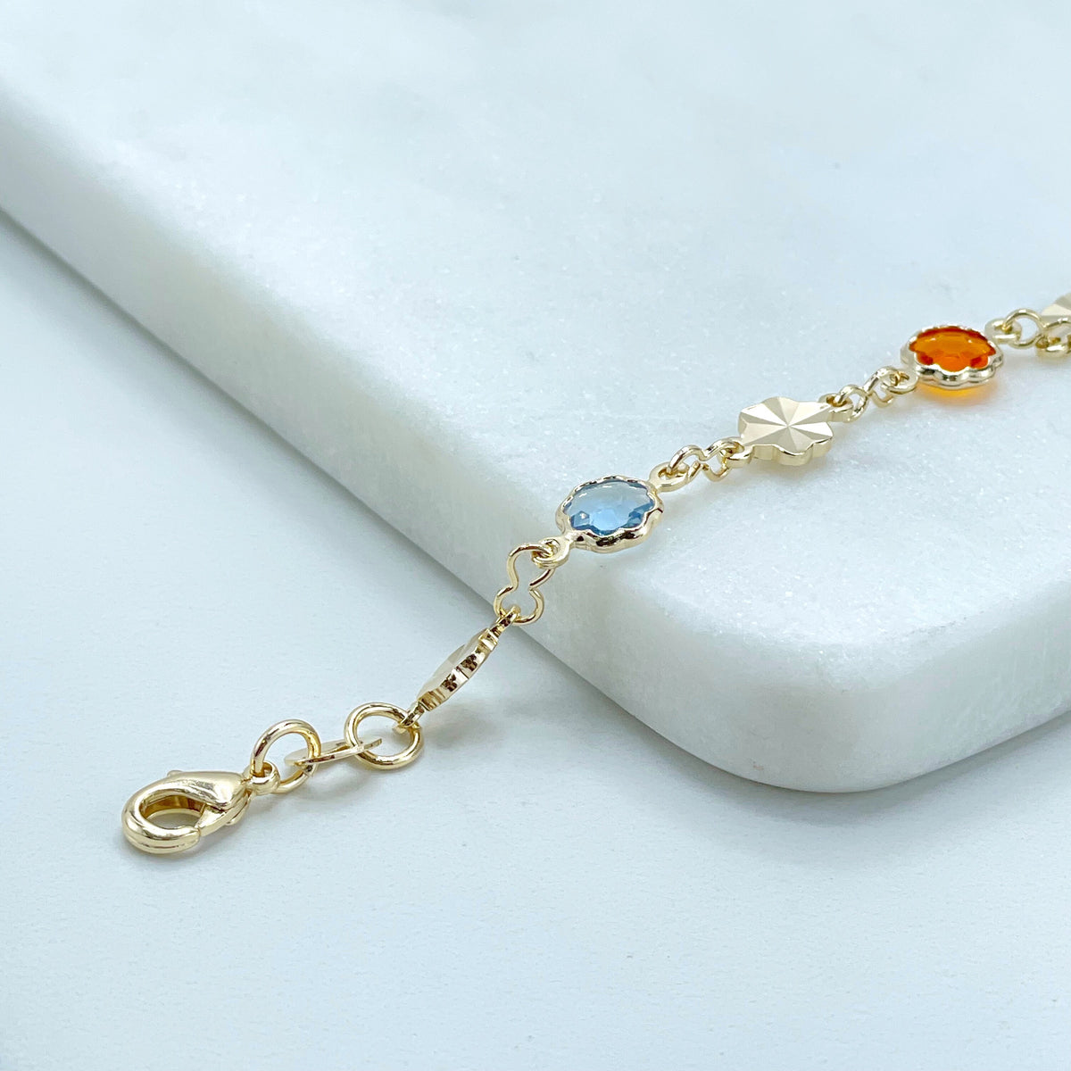 18k Gold Filled Flowers Colorful Stones Bracelet For Wholesale and Jewelry Supplies