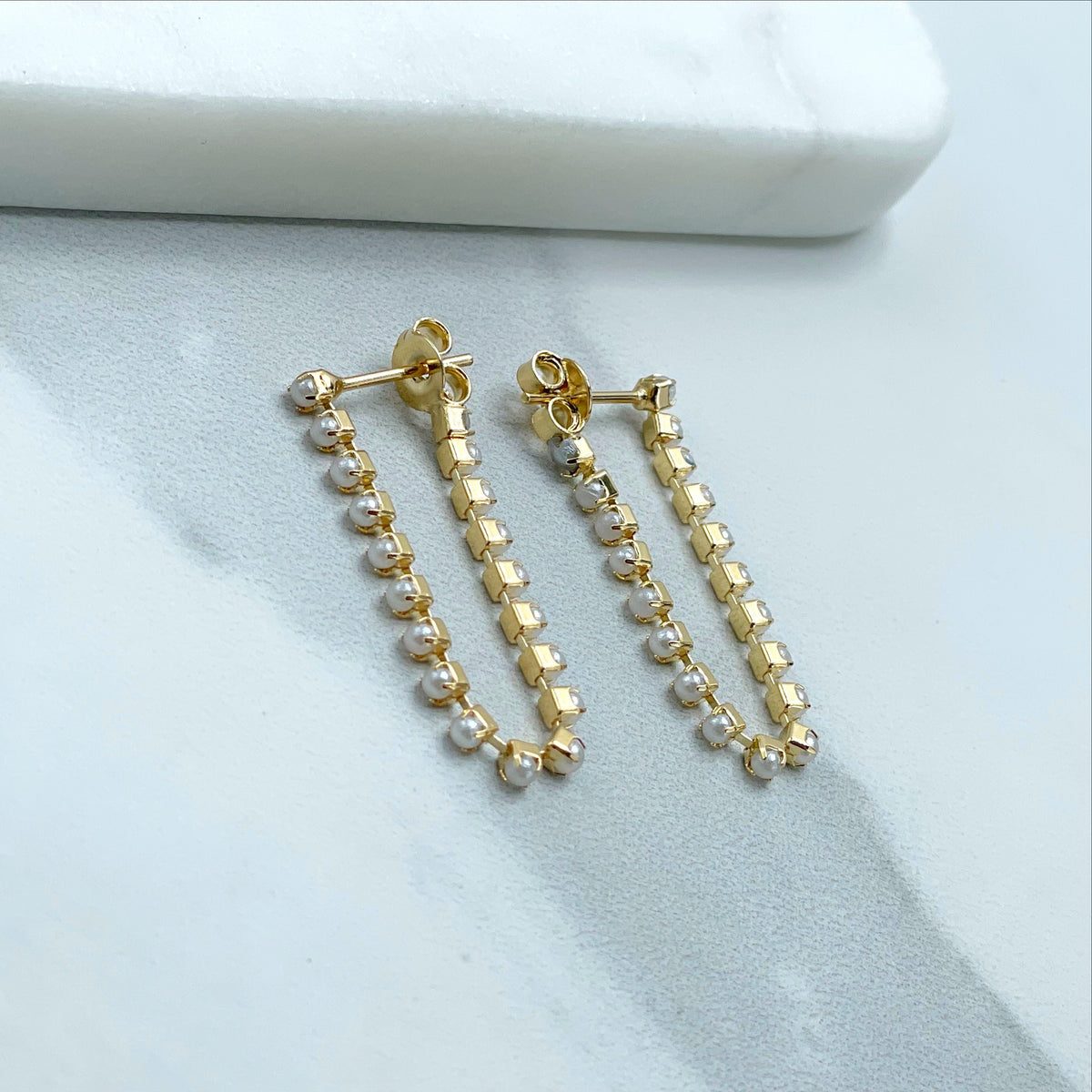 18k Gold Filled with Small Simulated Pearls, Stud, Graduate Earrings, Wholesale Jewelry Making Supplies