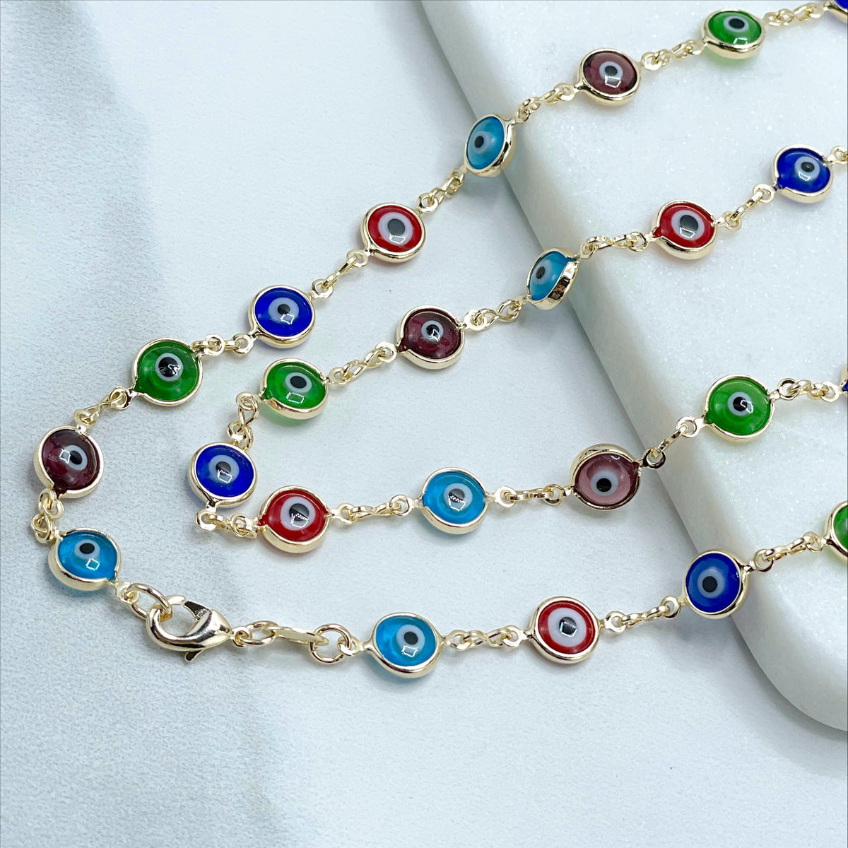 18k Gold Filled Fancy Colorful Greek Eyes Necklace and Earrings Set Wholesale Jewelry Supplies