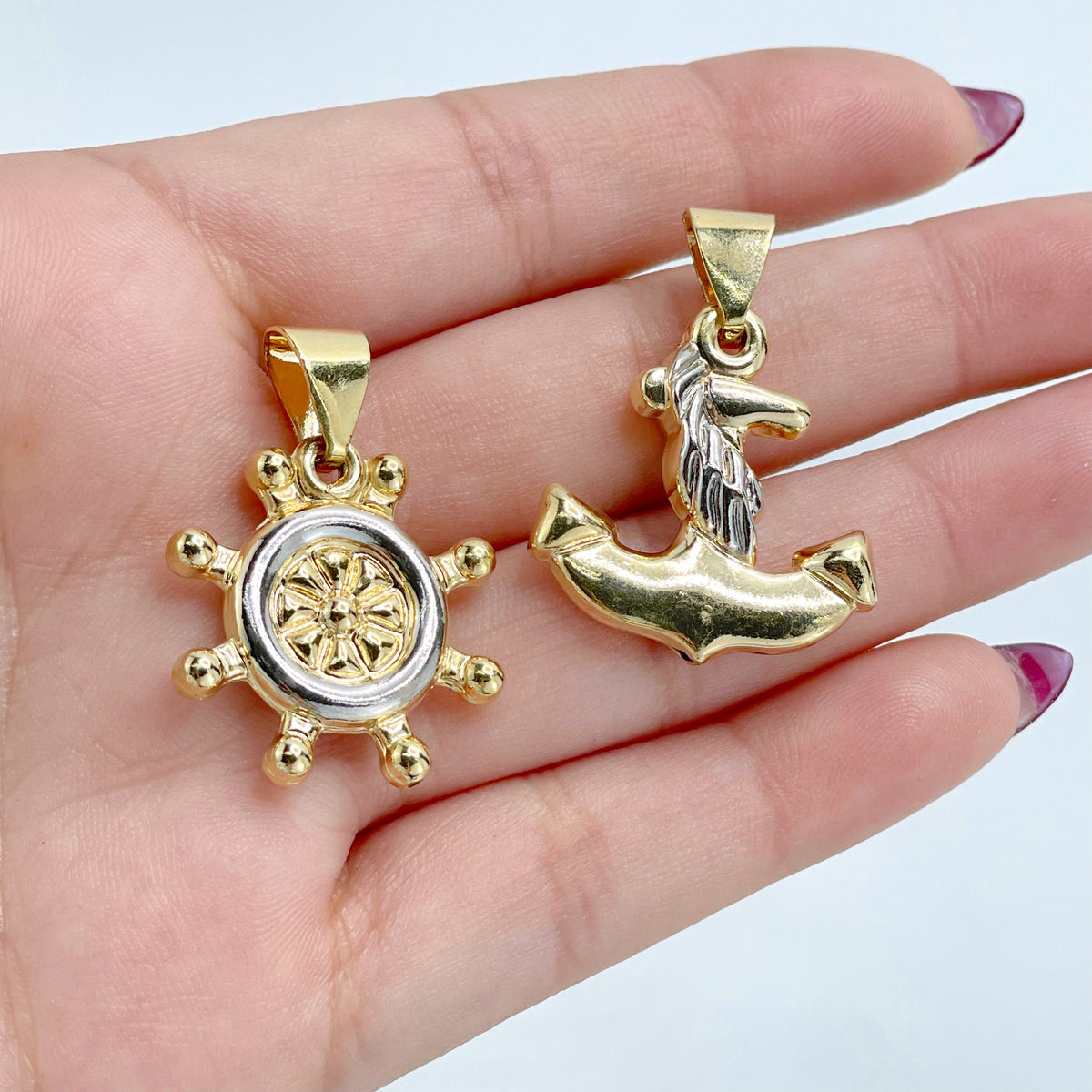 18k Gold Filled and White Gold Anchor or Rudder Pendants Wholesale Jewelry Supplies
