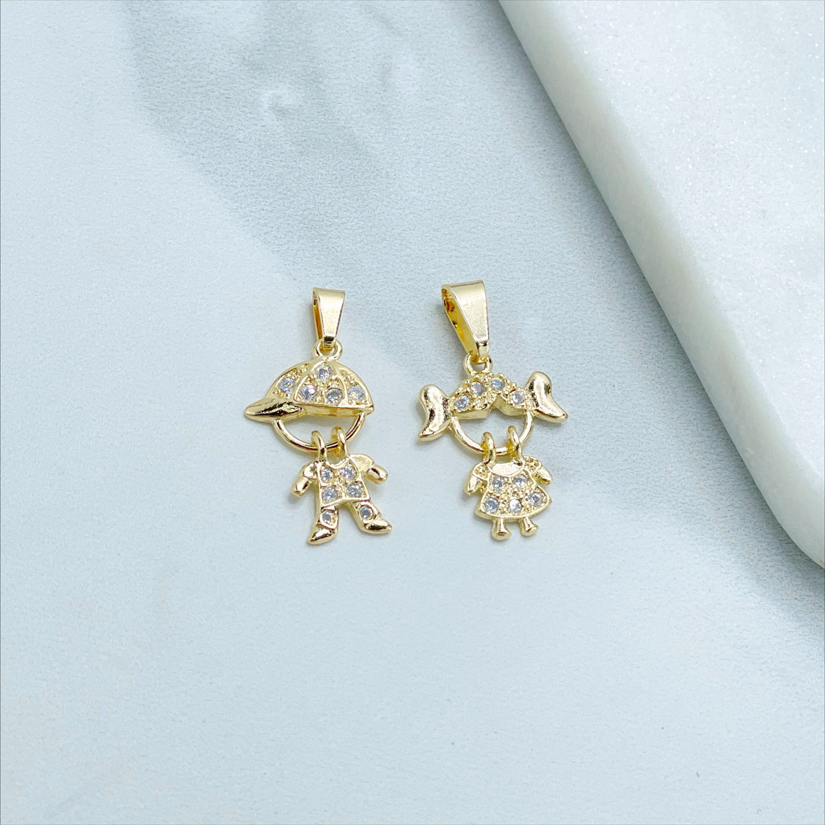 18k Gold Filled Boy or Girl Charms Pendant with Cubic Zirconia, Moving Head, for Wholesale and Jewelry Supplies, Family Jewelry For Mother