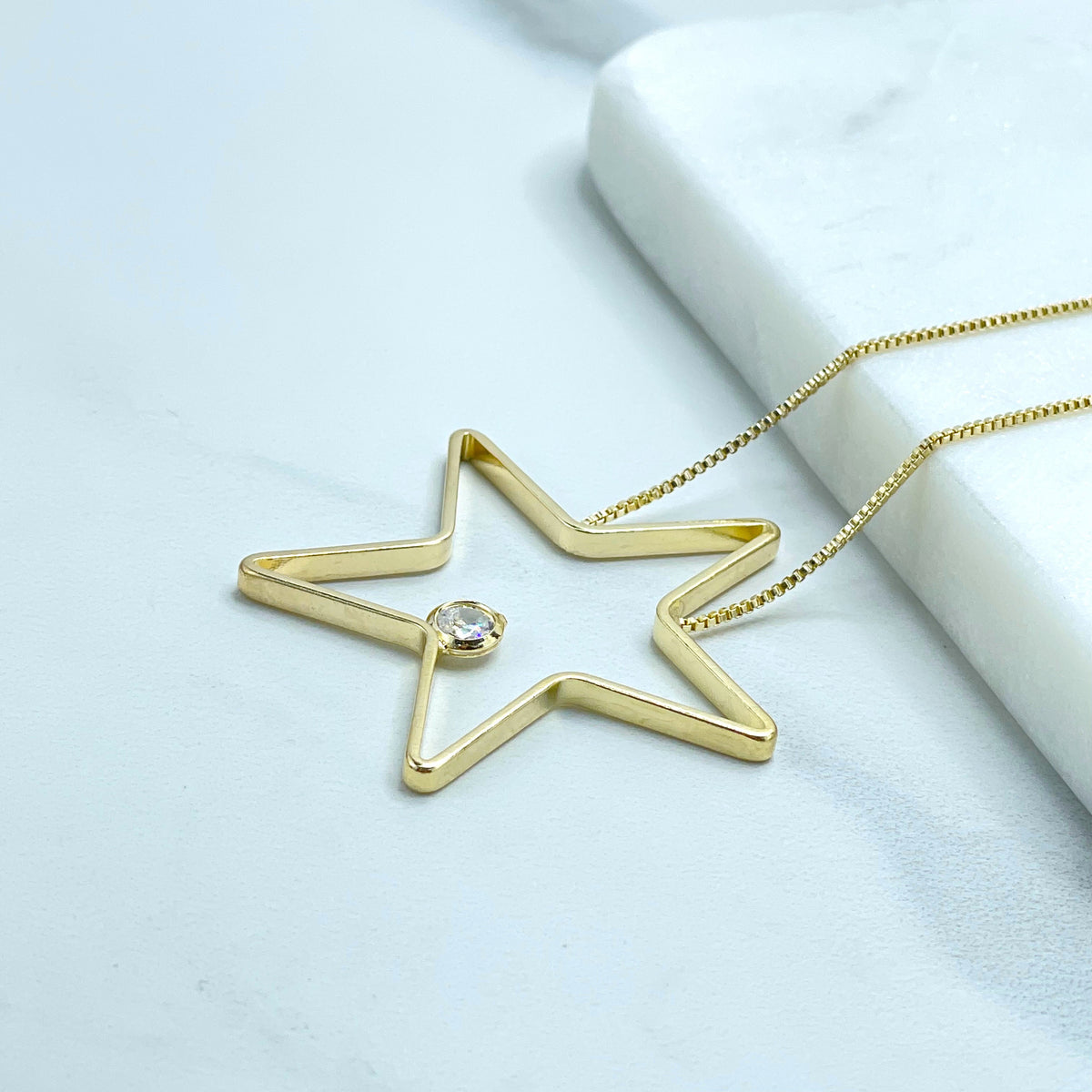 18k Gold Filled 1mm Box Chain Fancy heart With Zirconia Necklace For Wholesale and Jewelry Supplies