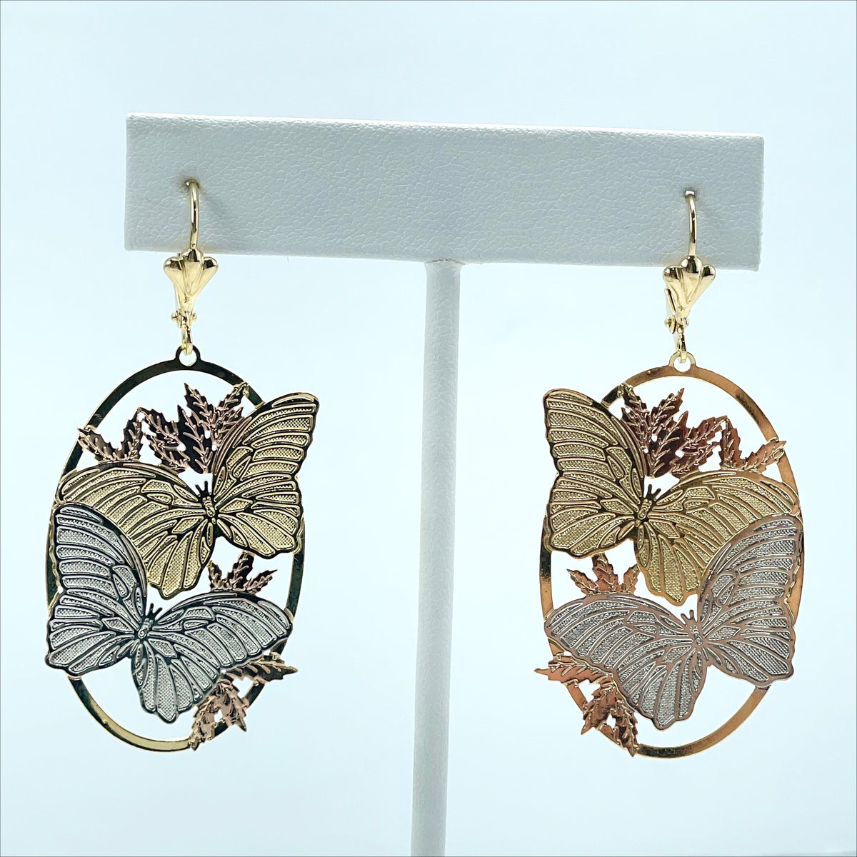 18k Gold Filled Three Tone Butterfly Shape Earrings, Cutie Vintage Earrings, Wholesale Jewelry Making Supplies