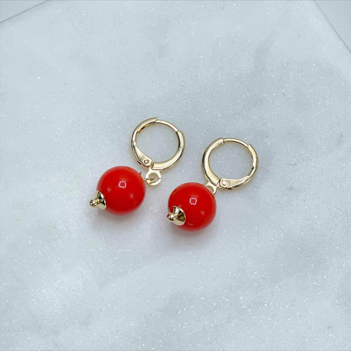 18k Gold Filled 8mm Triangle, Orange Beads Balls, Bracelet or Earrings as a Set Wholesale Jewelry Supplies