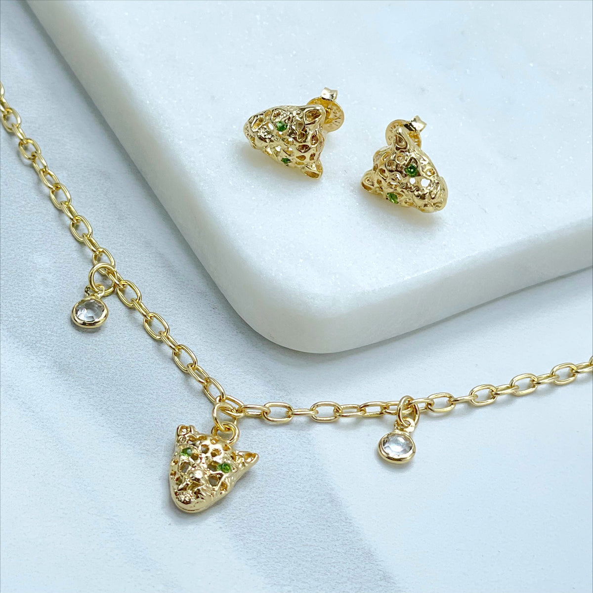 18k Gold Filled Micro Cubic Zirconia with Cutie Panther Head Shape Bracelet, Wholesale Jewelry Making Supplies