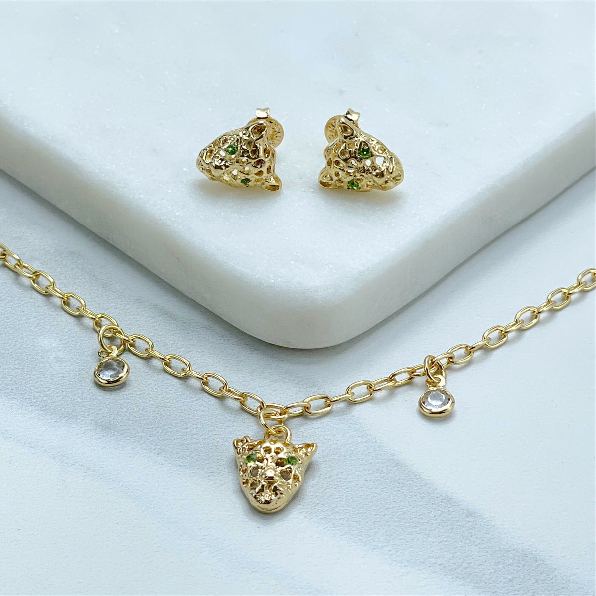 18k Gold Filled Micro Cubic Zirconia with Cutie Panther Head Shape Stud Earrings Wholesale Jewelry Making Supplies