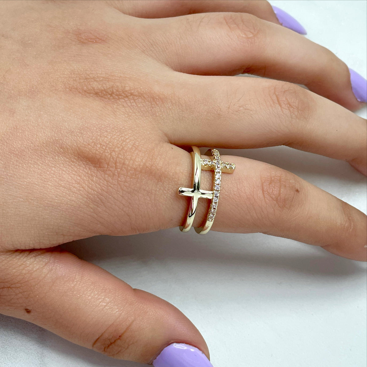 18k Gold Filled With Micro Cubic Zirconia Adjustable Double Cross Wholesale Jewelry Supplies