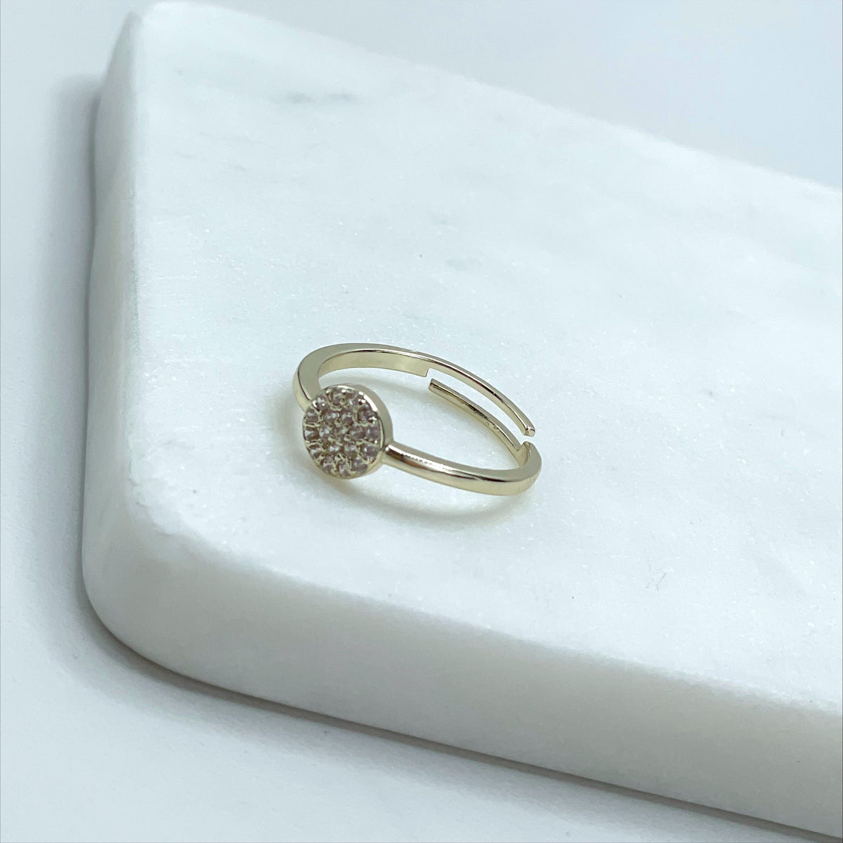 18k Gold Filled White Micro Pave Cubic Zirconia Circle Design AdjustableRing Wholesale Jewelry Supplies