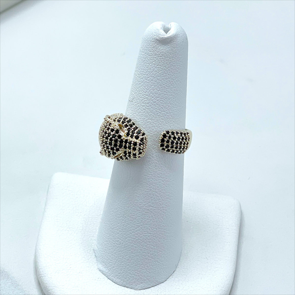 18k Gold Filled Black Micro Pave Cubic Zirconia with Panther Head Design Ring Wholesale Jewelry Making Supplies