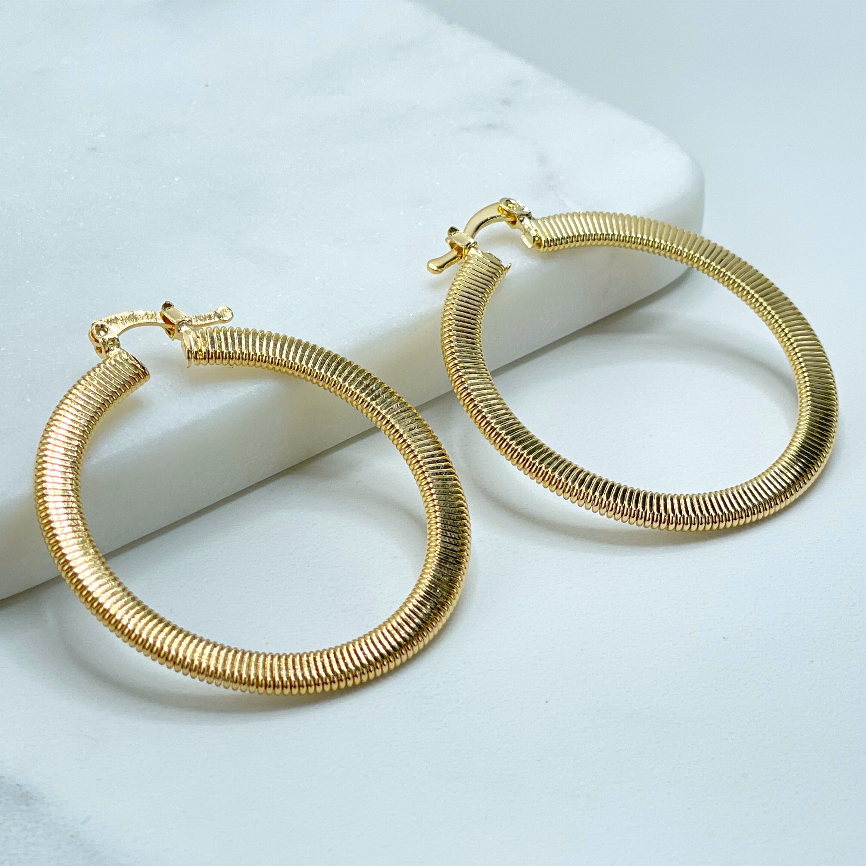 18K Gold Filled 45mm or 39mm Textured Hoops Earrings, Match Herringbone Design Wholesale Jewelry Making Supplies 39