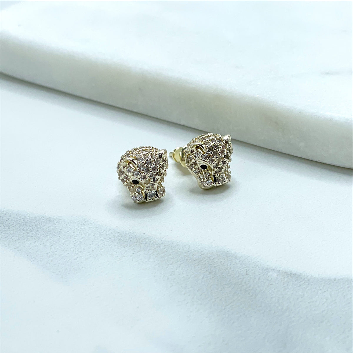 18k Gold Filled Micro Pave Cubic Zirconia with Cutie Panther Head Shape Stud Earrings Wholesale Jewelry Making Supplies