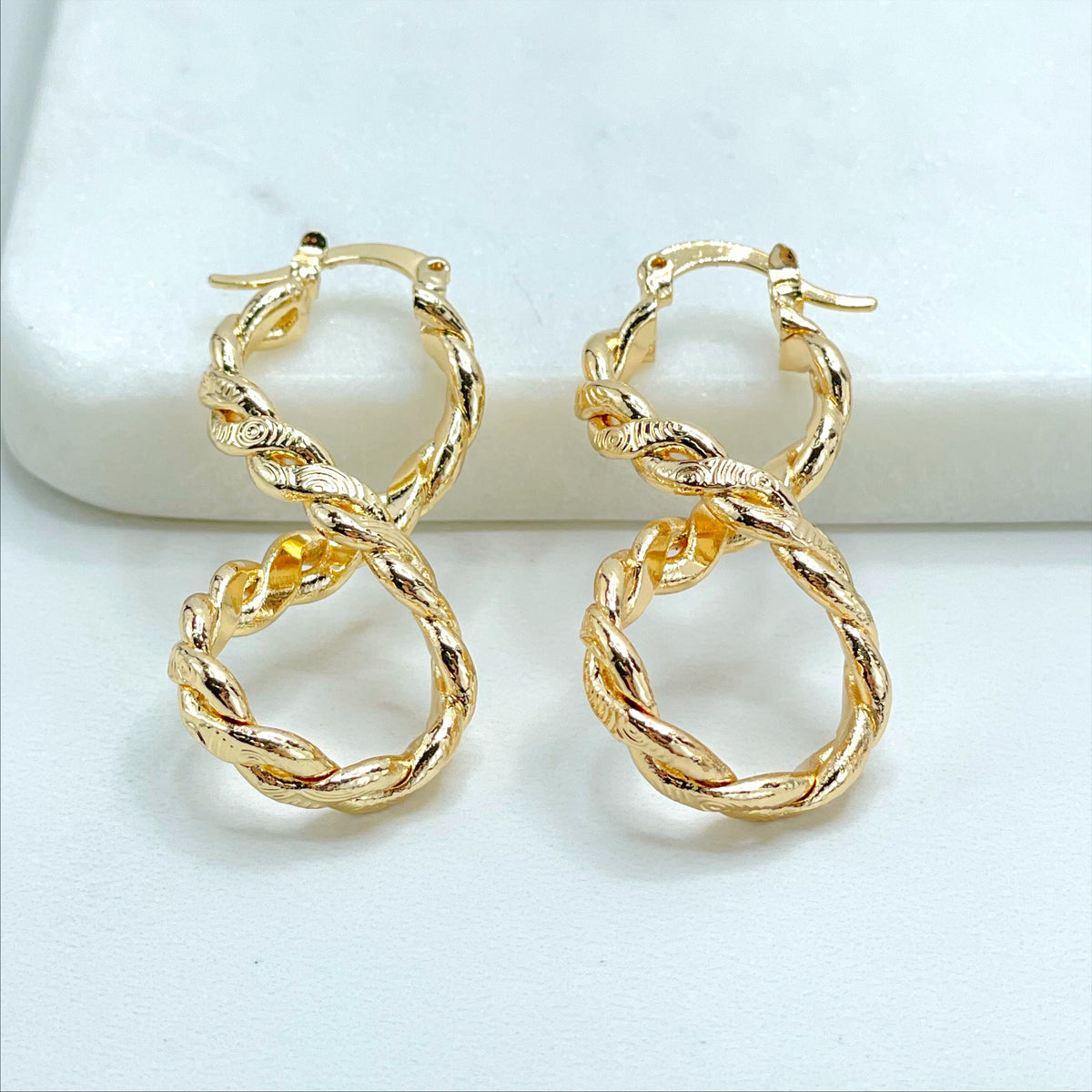 18k Gold Filled 40mm Textured Infinity Twisted Dangle Earrings, 4mm Thickness, Wholesale Jewelry Making Supplies