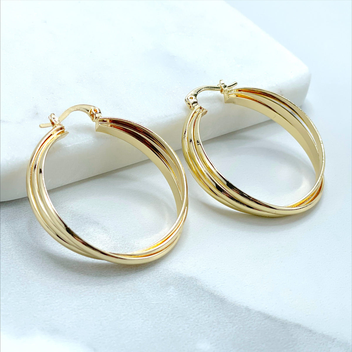 18k Gold Filled Rose Color Detail, 35mm Twisted, 8mm Thickness Hoop Earrings Wholesale Jewelry Making Supplies