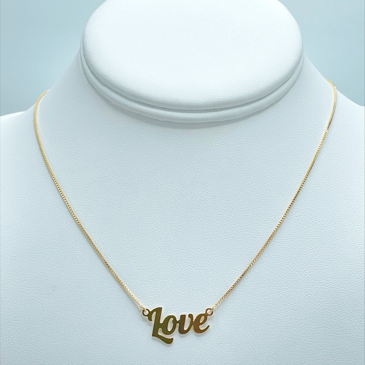 18k Gold Filled 1mm Box Chain Necklace with "LOVE" Word Letters Charm, Wholesale Jewelry Making Supplies