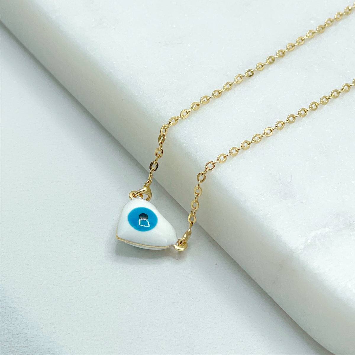 18k Gold Filled 1mm Rolo Chain Necklace with Greek Eye, Evil Eyes Pendant Charms, Protection & Lucky, for Wholesale and Jewelry Supplies