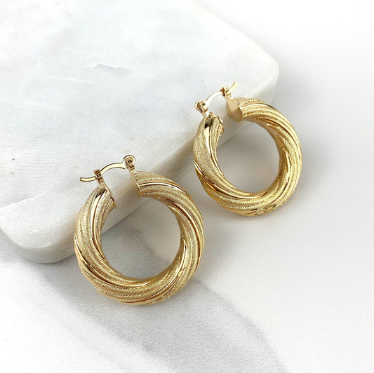 18k Gold Filled 35mm Twisted Donut Hoop Earrings Wholesale Jewelry Making Supplies