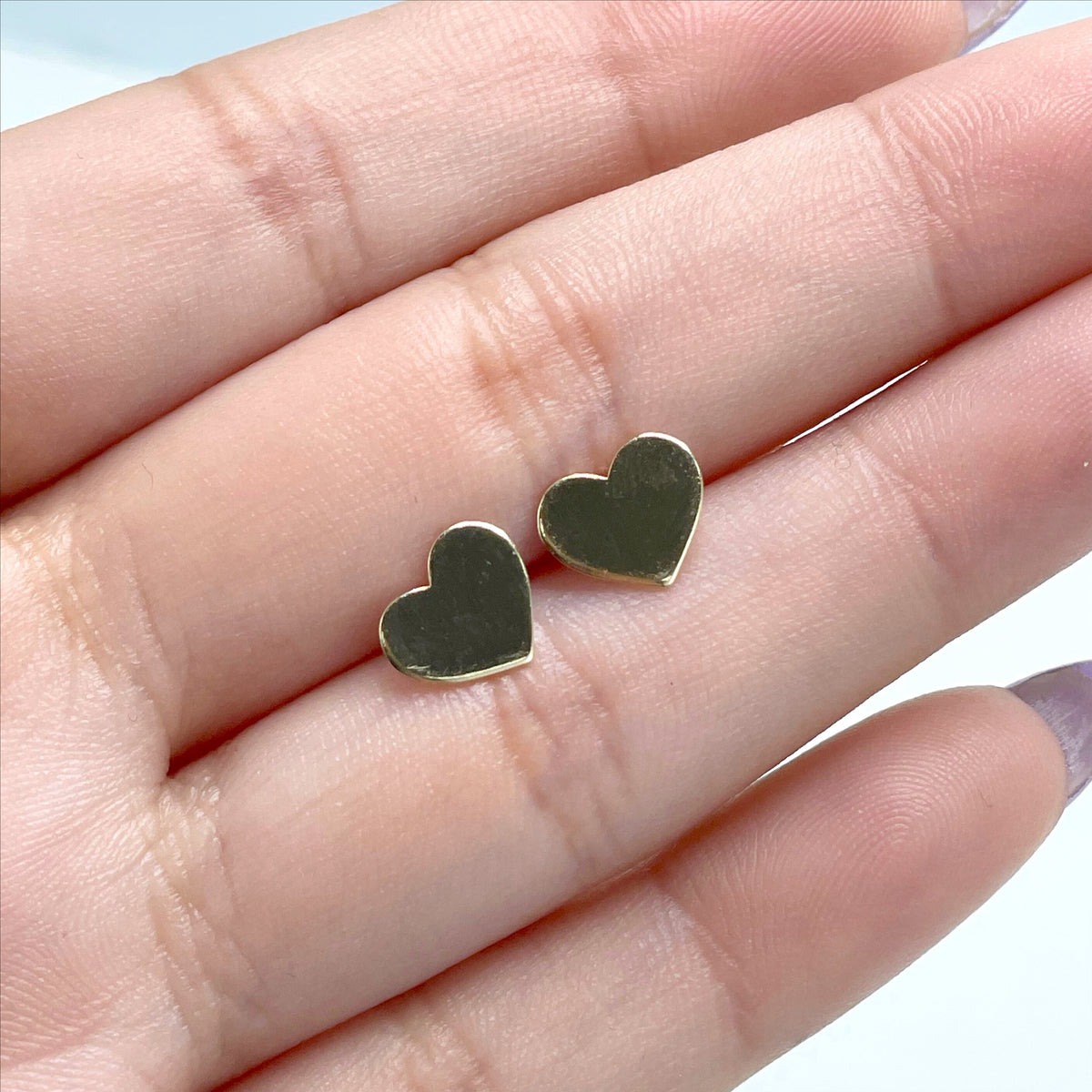 18k Gold Filled 8mm Heart Stud Earrings, Wholesale Jewelry Making Supplies