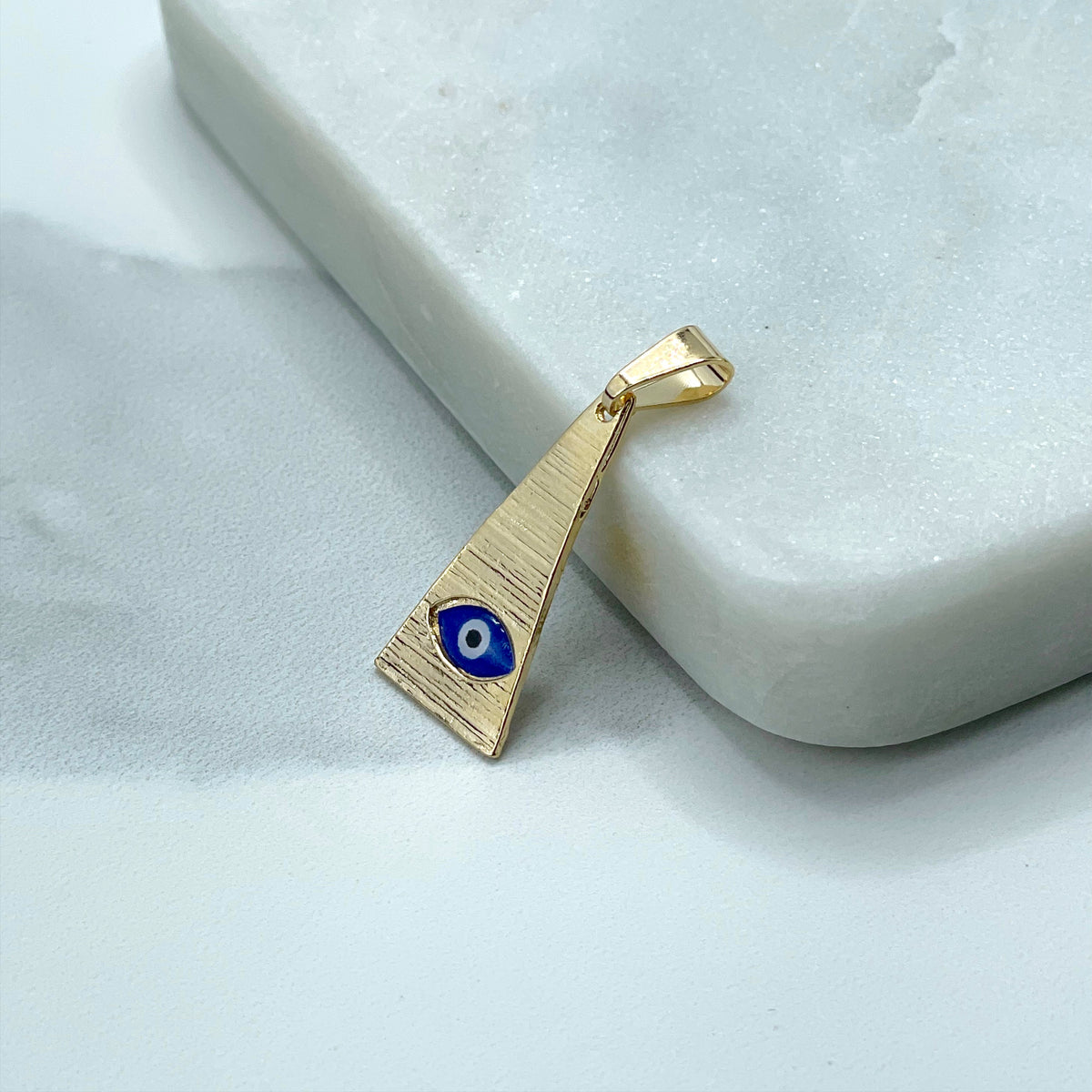 18k Gold Filled Pyramid Triangle Shape with Enamel Red or Blue Evil Eye Charms Pendant, Lucky Protection, Wholesale Jewelry Making Supplies