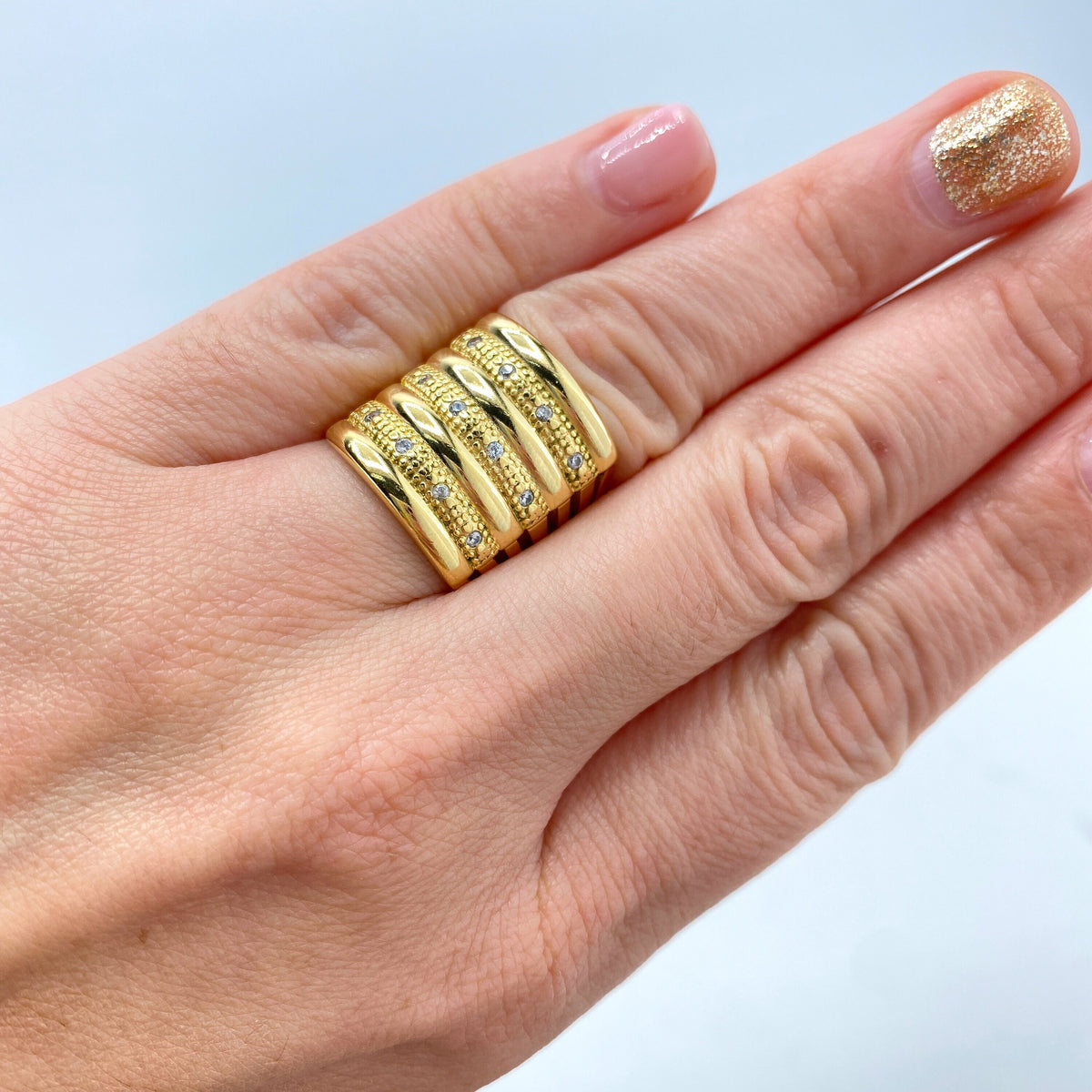 18k Gold Filled Micro Cubic Zirconia Weekly Ring, Anillo Semanario Wholesale Jewelry Making Supplies