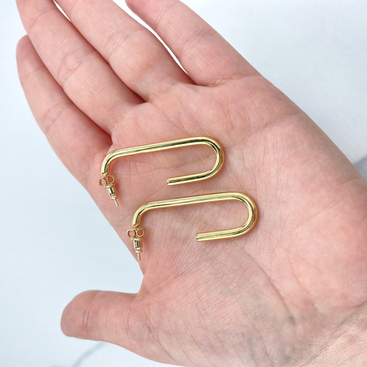18k Gold Filled Open Rectangular Long Link Stud Earrings Wholesale Jewelry Making Supplies