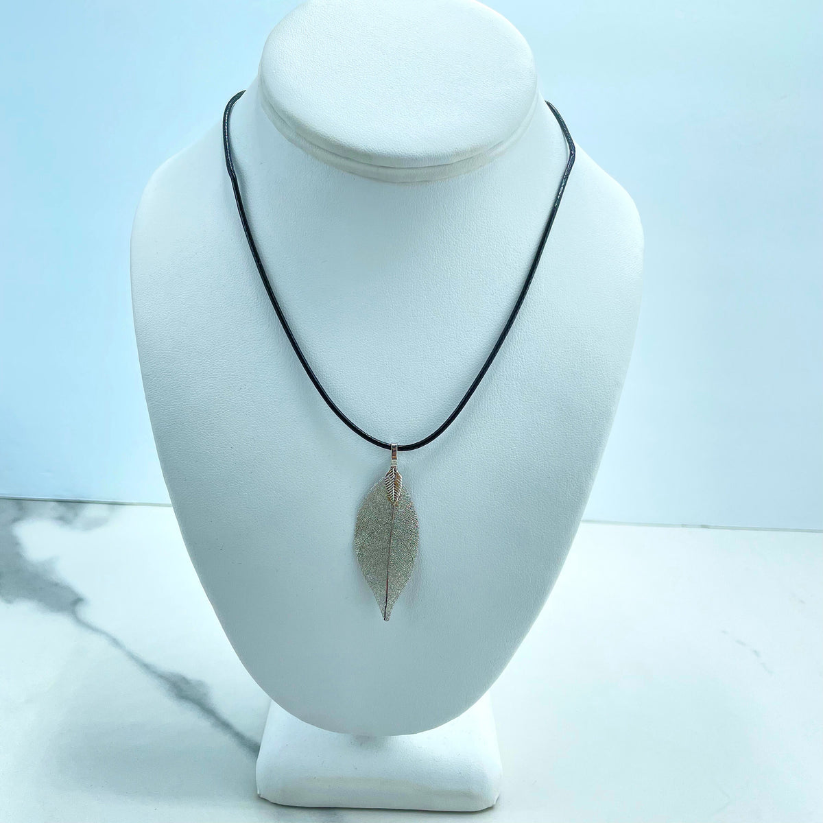 18k Gold Filled, Silver or Black Small Pendant Hand Made with Real Leaf & Black Cord Chain Necklace, Wholesale Jewelry Making Supplies