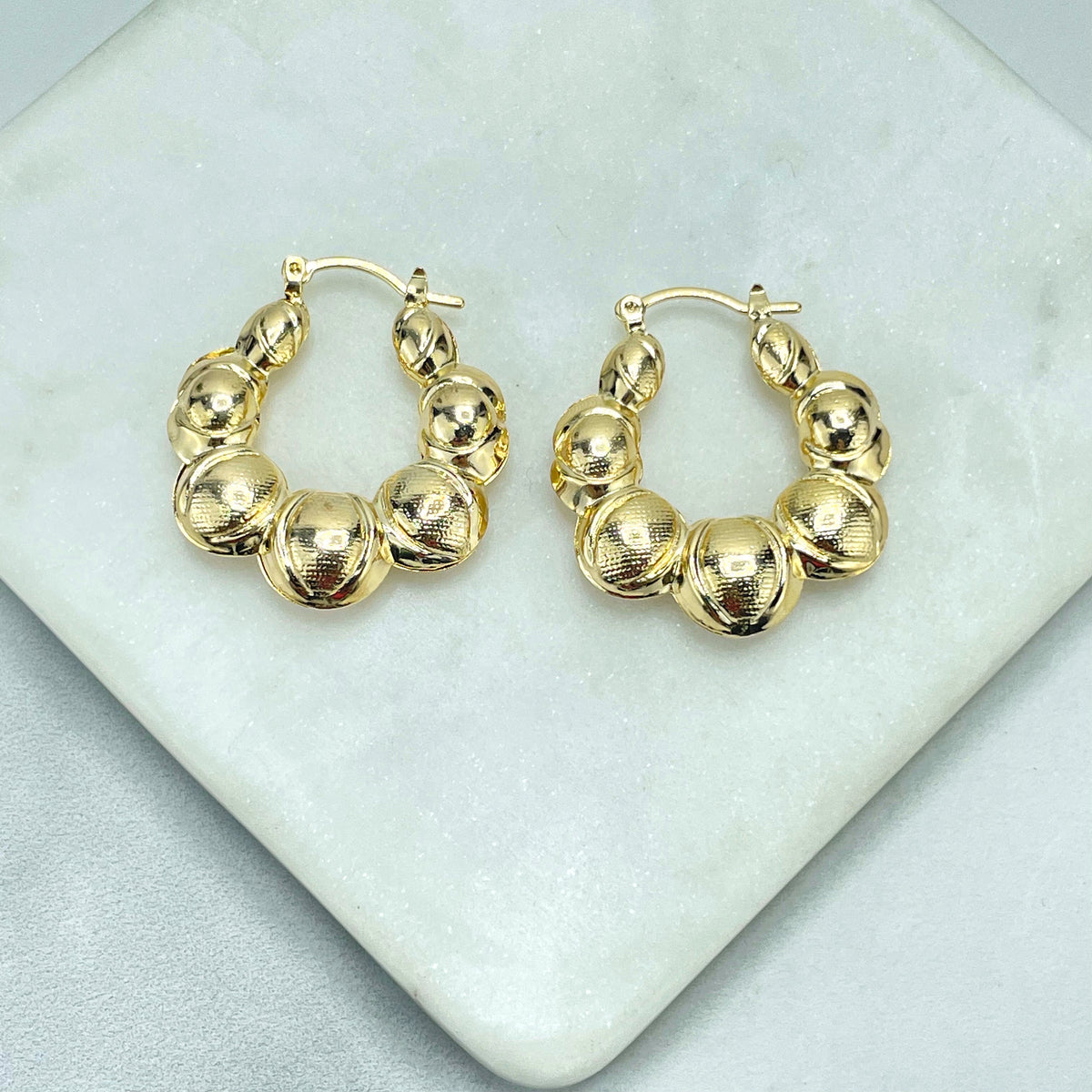 18k Gold Filled 33mm Croissant Inspiration Ball Design Hoops Earrings in Gold or Two Tones Colors, Wholesale Jewelry Making Supplies