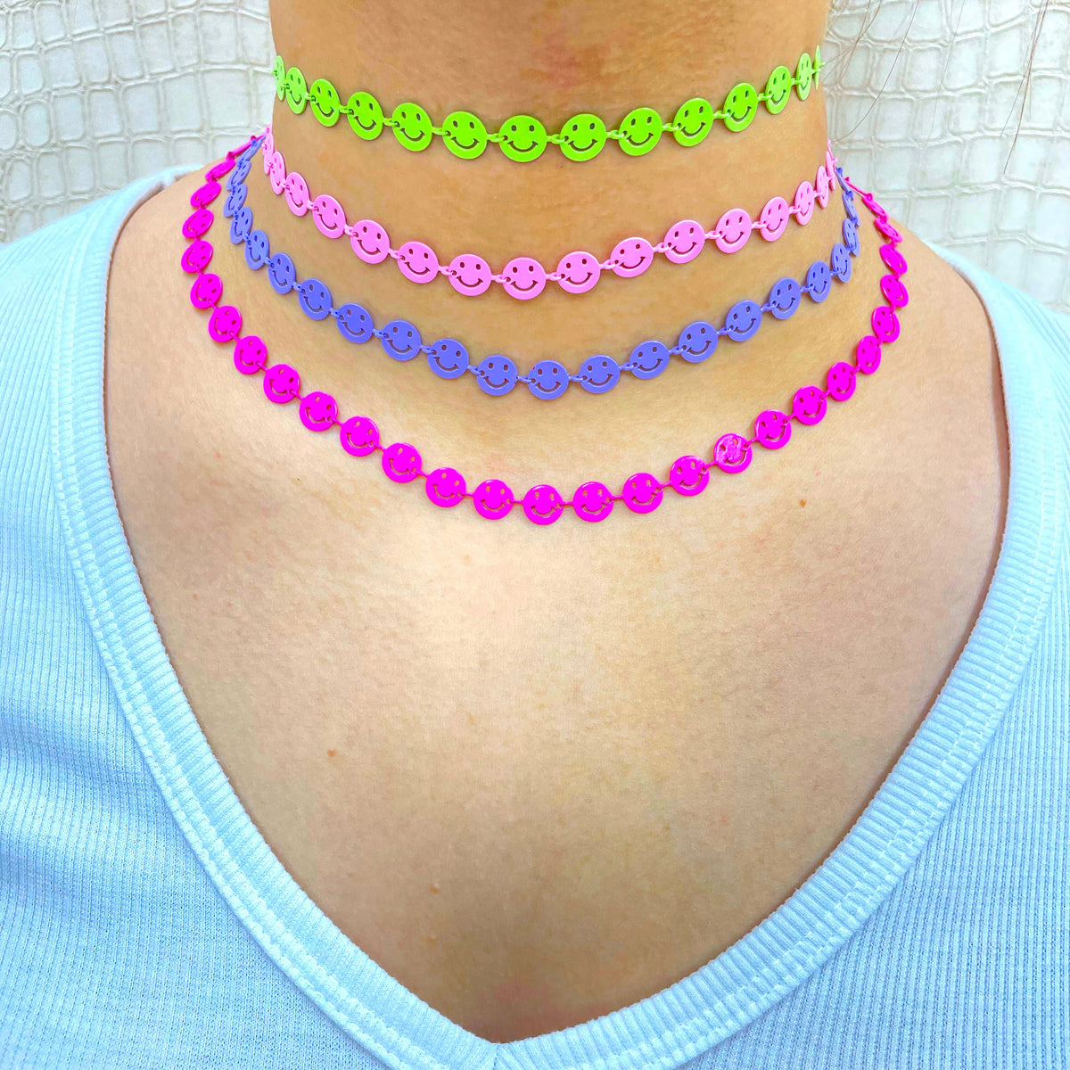 18k Gold Filled Colorful Enamel Cutout Smile Emoji, Happy Face Linked Chain, Fashion Jewelry, Wholesale Making Supplies