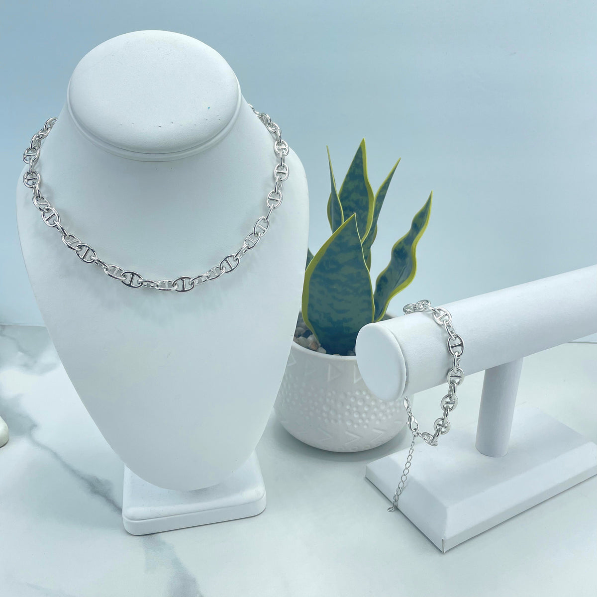 Silver Filled 8mm Specially Mariner Link Chain or Bracelet with Extender, Wholesale Jewelry Making Supplies