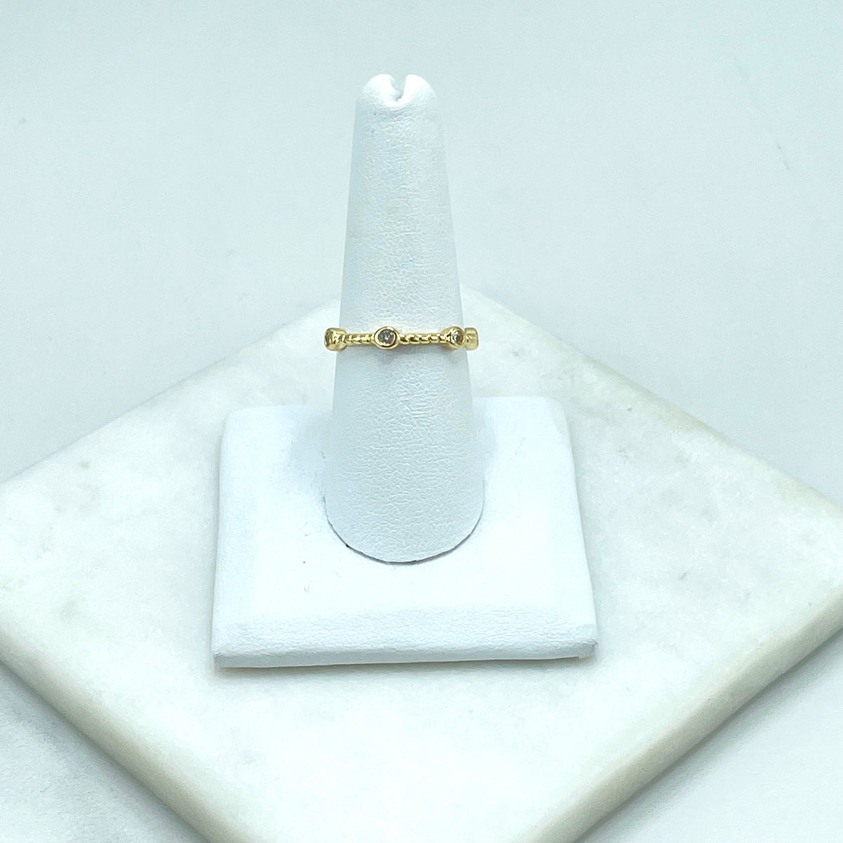 18k Gold Filled Clear Cubic Zirconia Round Station Ring, Bubble Stackable Fashion Ring, Wholesale Jewelry Making Supplies