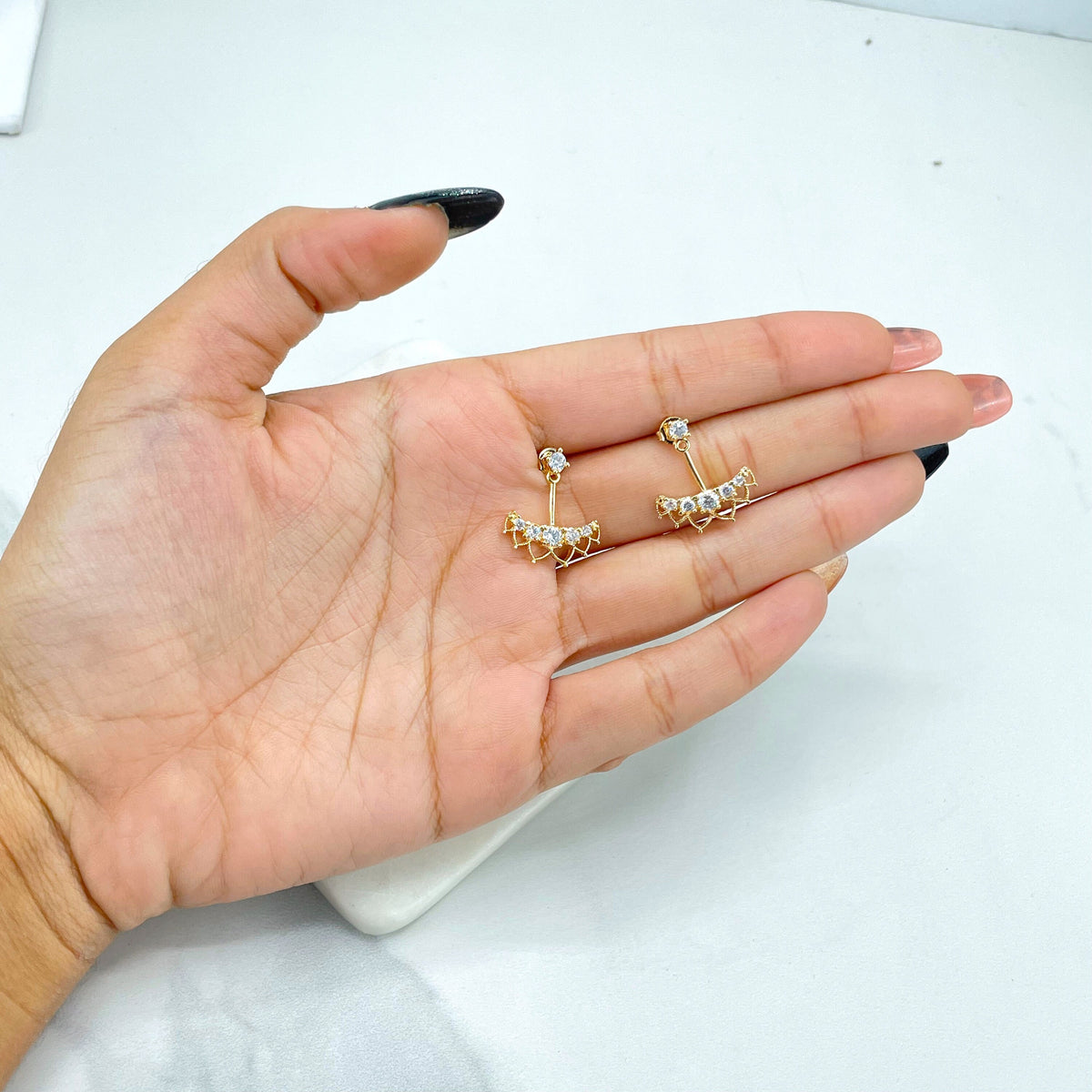 18k Gold Filled Clear Cubic Zirconia Push Back Drop Dangle Fashion Fancy Jacket Design Earrings, Wholesale Jewelry Making Supplies