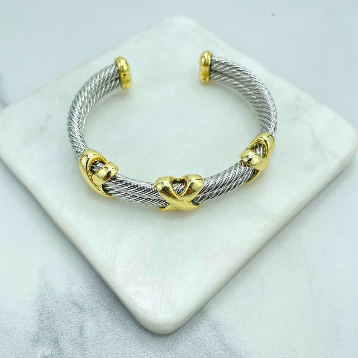 18k Gold Filled and Silver Filled Cable Cuff Bracelets, All Gold, Triple Cross or Triple Cord, Wholesale Jewelry Making Supplies