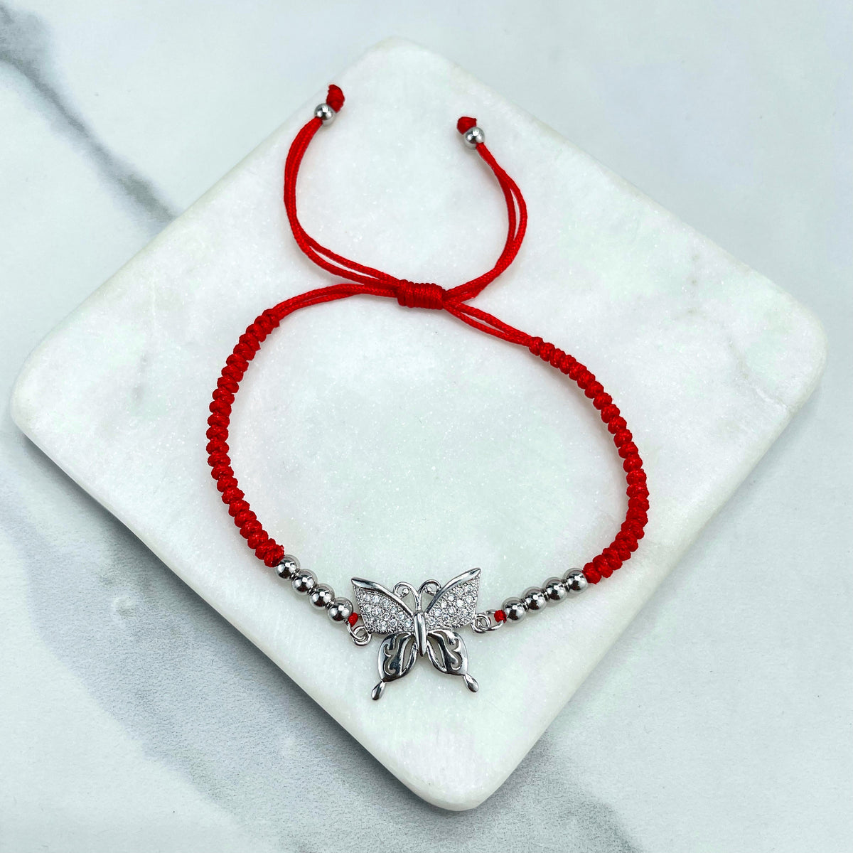 18k Gold Filled or Silver Filled Colorful or Clear CZ Butterfly Charms Adjustable Slide Clasp Red Bracelets, Wholesale Jewelry Supplies