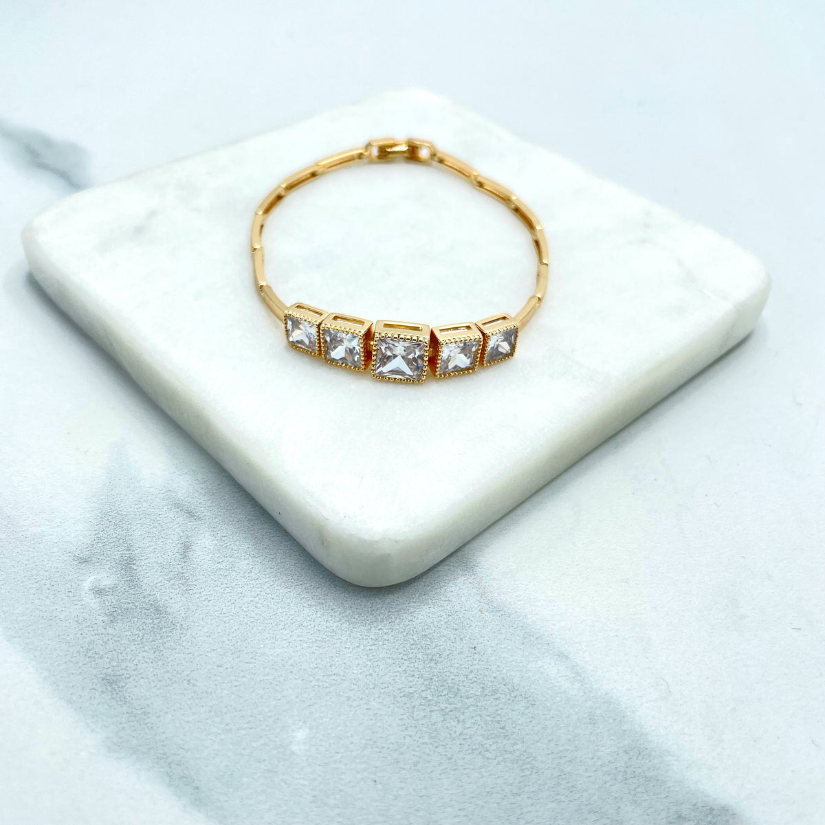 18k Gold Filled Five Zirconias Linked Bracelet, Wholesale Jewelry Making Supplies