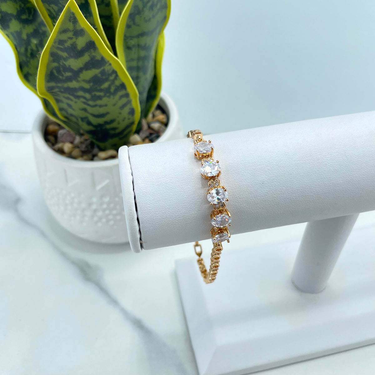 18k Rose Gold Filled Clear Cubic Zirconia Details Linked Bracelet, Wholesale Jewelry Making Supplies