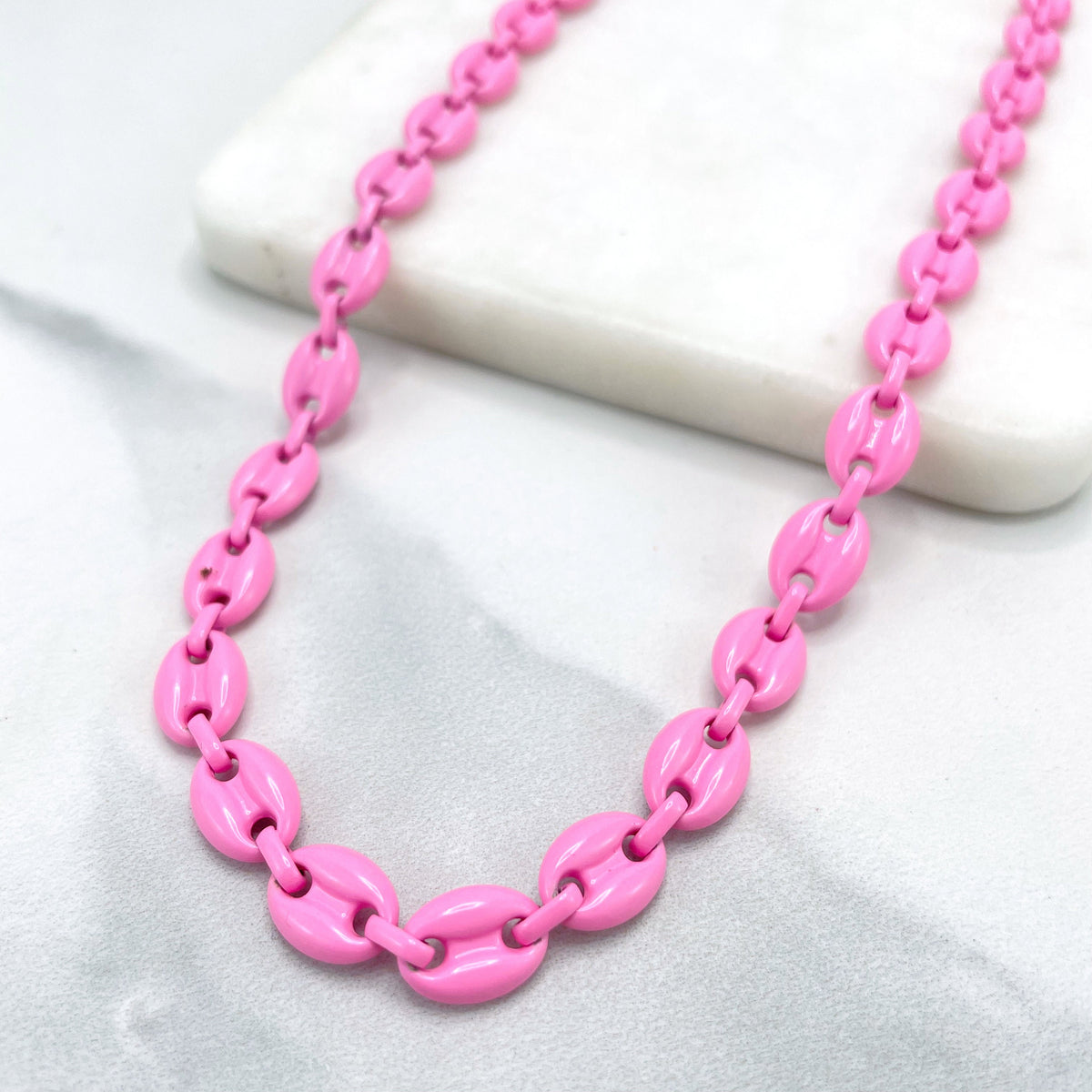 18k Gold Filled Colorful Enamel Puffed Puff Mariner Link Chain, Colored Fashion Jewelry, Wholesale Jewelry Making Supplies
