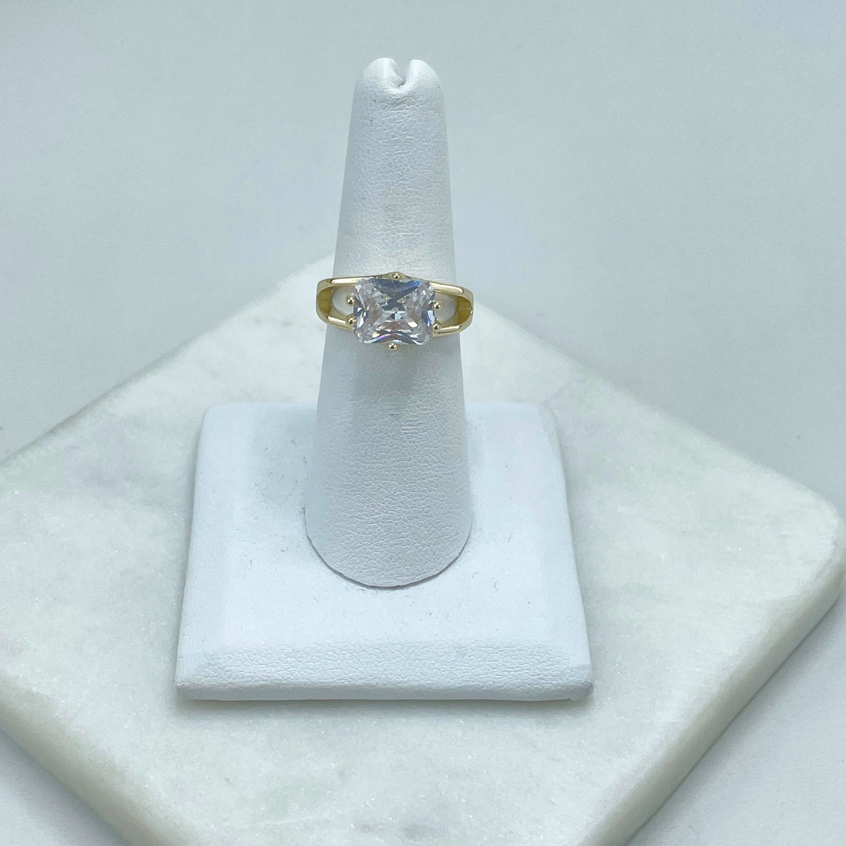18k Gold Filled Colored Cubic Zirconia Rectangular Stone, Cutout Detail Cocktail Ring, Wholesale Jewelry Making Supplies