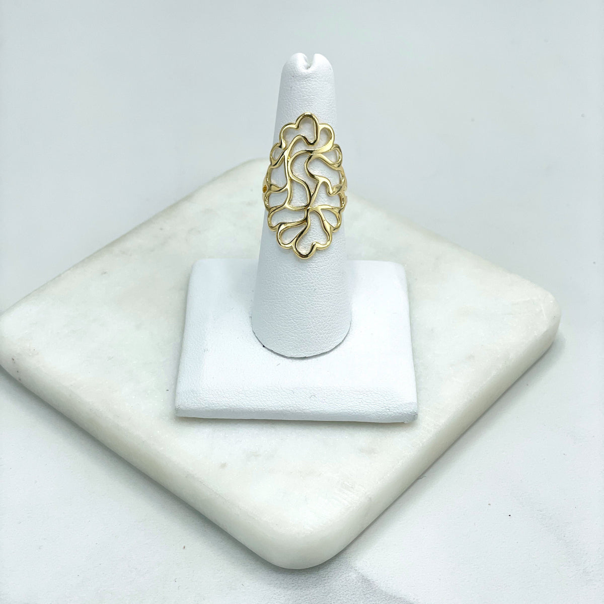 18k Gold Filled, Timeless Long Hollow, Freeform, Floral Filigree Ring, Wholesale Jewelry Making Supplies