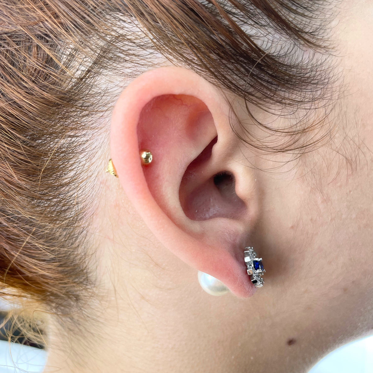 18k Gold Filled or Silver Filled, CZ Flower Design with Simulated Pearl Closure, Front Back Stud Earrings, Double Sided Wholesale Jewelry