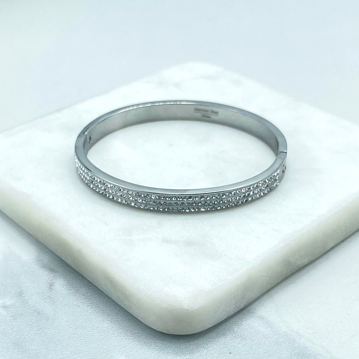 18k Gold Filled, Silver Filled or Rose Gold Filled, Tree Row Clear Cubic Zirconia Bangle Bracelet, Wholesale Jewelry Making Supplies