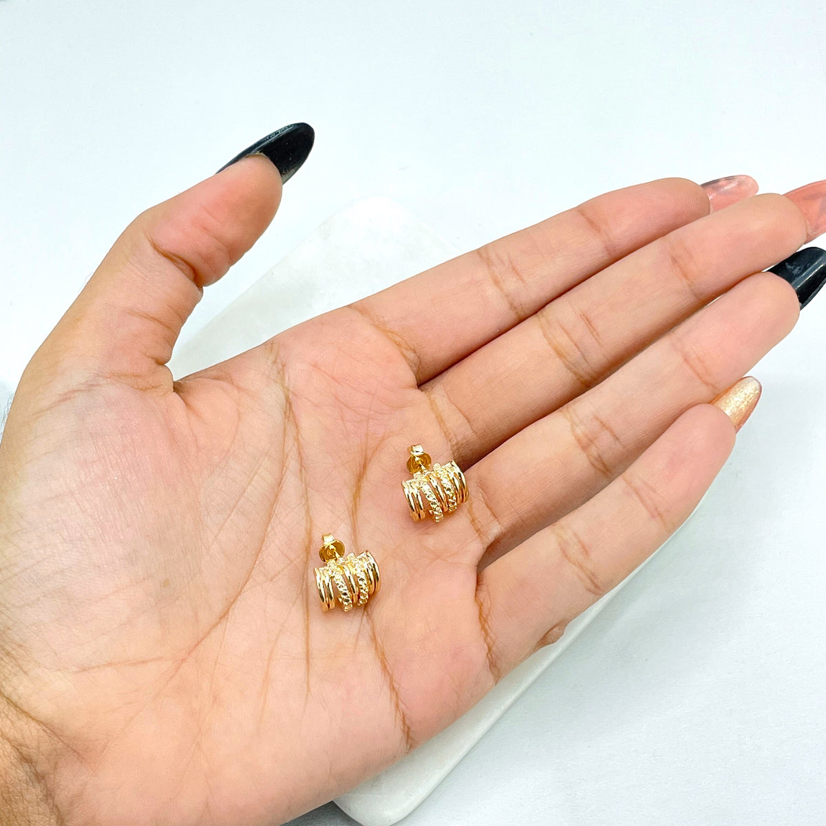 18k Gold Filled Plain and Texturized Multi Huggie Earrings, Fashion Design, Wholesale Jewelry Making Supplies