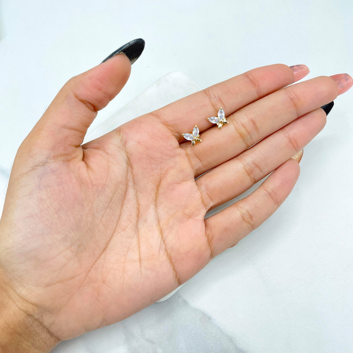 18k Gold Filled Clear Cubic Zirconia Pettie Small Butterfly Shape Stud Earrings, Delicate Vintage Romantic Earrings, Wholesale Jewelry