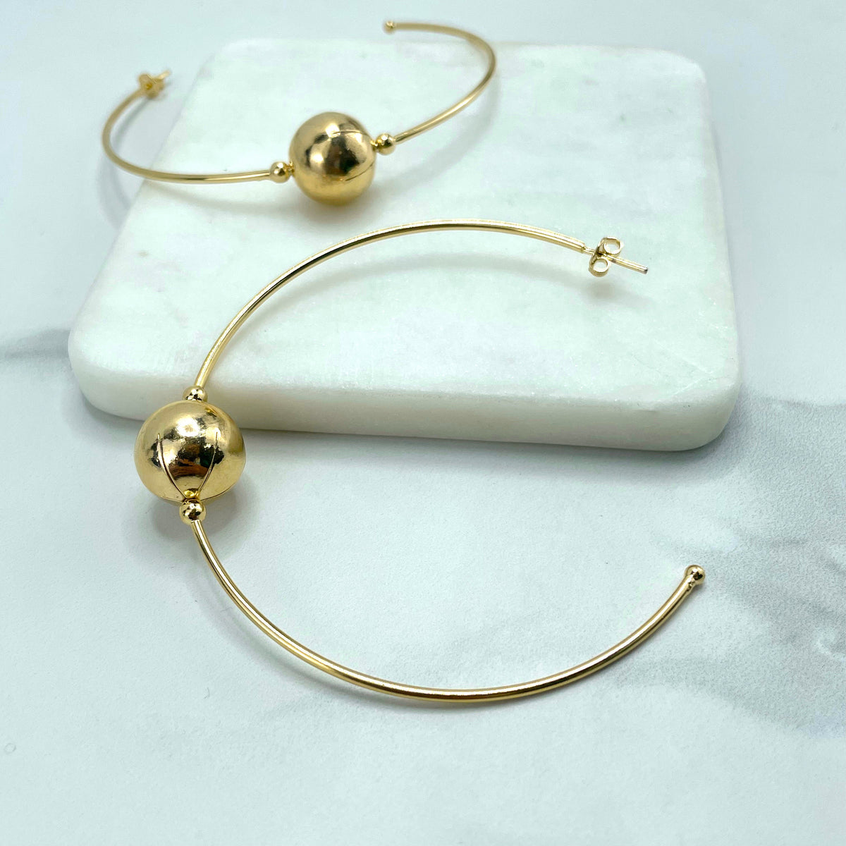 18k Gold Filled 73mm Large Hoops with Center Ball Detail, 2mm Thickness, Wholesale Jewelry Making Supplies
