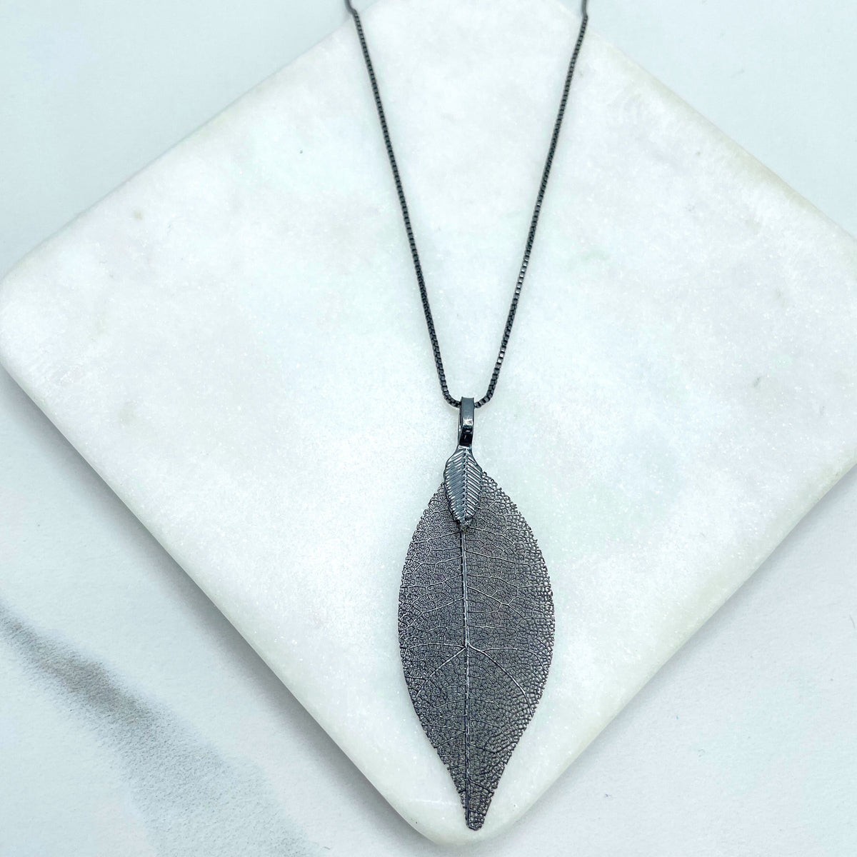 Black Gold Filled Pendants Hand Made with Real Leaf or Black Box Chain, Wholesale Jewelry Making Supplies