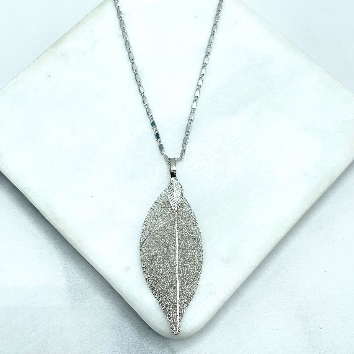 Silver Filled Pendants Hand Made with Real Leaf or Mariner Link Chain, Wholesale Jewelry Making Supplies