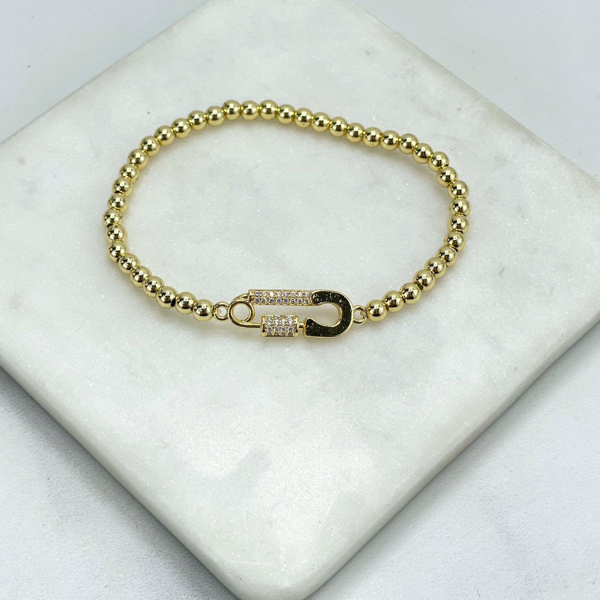 18k Gold Filled or Silver Filled Micro Cubic Zirconia Pin Shape Charm, Beaded Fancy Fashion Bracelet, Wholesale Jewelry Making Supplies
