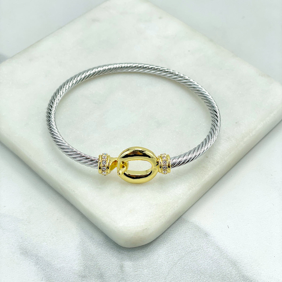 Stainless Steel Gold and Silver Plated, Circle Front Design or Heart Front, Cable Cuff Bracelet, Wholesale Jewelry Making Supplies