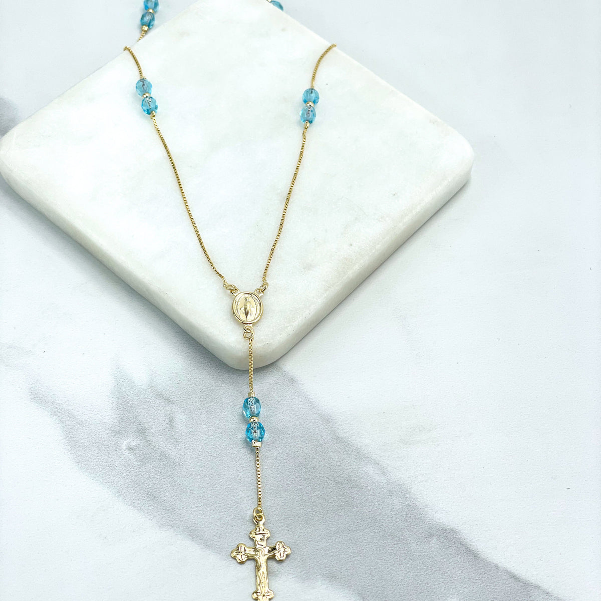 18k Gold Filled Virgen Milagrosa, Our Lady of Miracles Red Beads Rosary Necklace Religious Protection Jewelry, Wholesale Jewelry Supplies