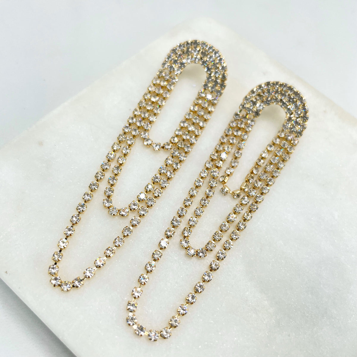 18k Gold Filled Elegant Layered Oval Cubic Zirconia Dangle Drop Earrings, Wholesale Jewelry Making Supplies