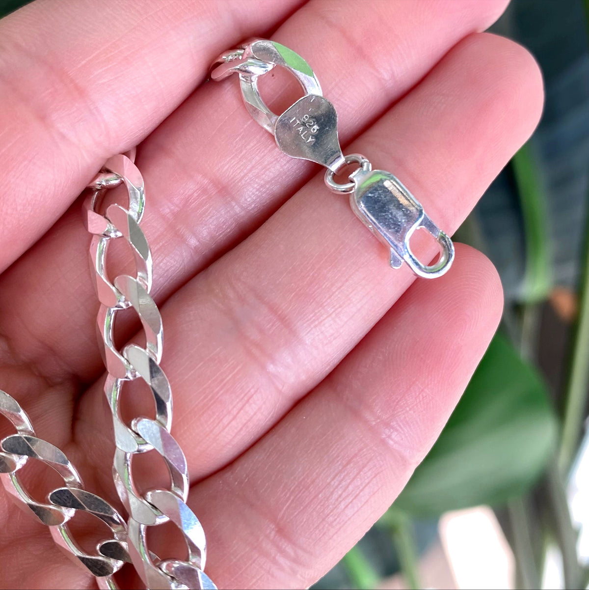 925 Sterling Silver 8mm Flat Curb Link Chain, Cuban Link Chain, 24 Inches Long, Stamped 925, Wholesale Jewelry Making Supplies