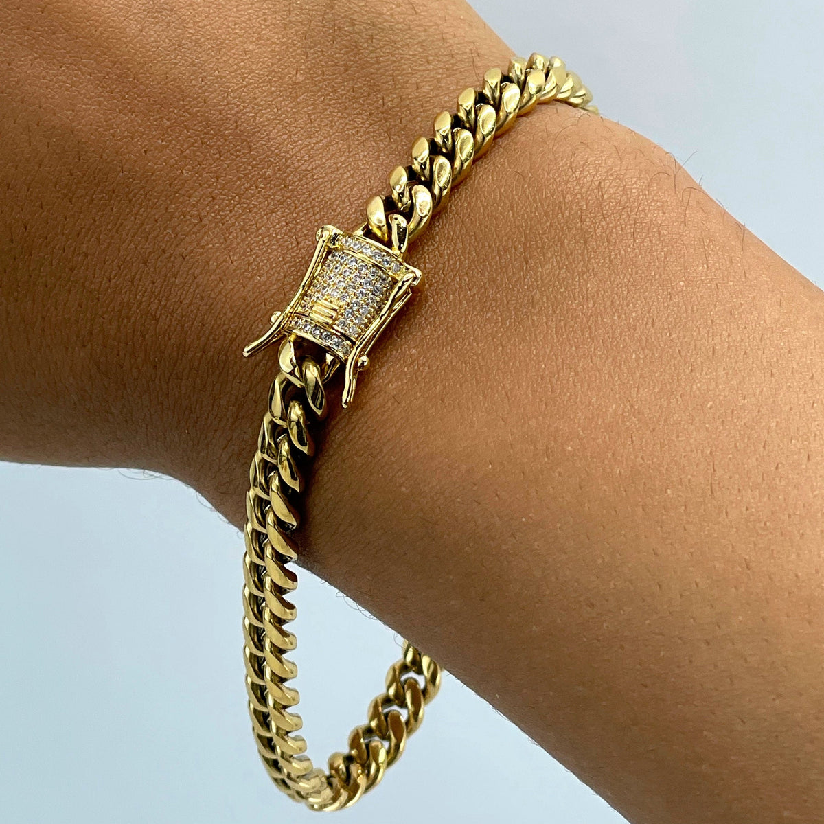 14k Gold Filled Miami Cuban Link 6mm Bracelet Double Safety Lock Box Clasp In Micro Pave Cubic Zirconia Wholesale Jewelry Making Supplies